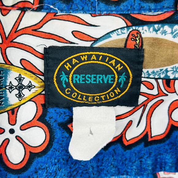 Vintage 90s Hawaiian Reserve Collection Blue Red Surf Board Short Sleeve Shirt - Picture 5 of 6